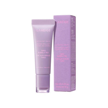 LANEIGE LIP GLOWY BALM 10ml #Taro Bubble Tea in soft purple tube with matching box for hydration boost