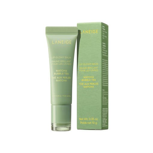 LANEIGE LIP GLOWY BALM 10ml #Matcha Bubble Tea in green tube and box with hydration boost formula for lips