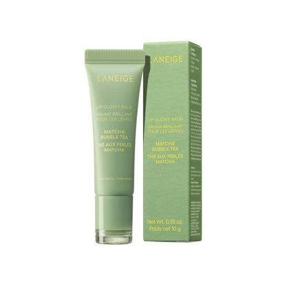 LANEIGE LIP GLOWY BALM 10ml #Matcha Bubble Tea in green tube and box with hydration boost formula for lips