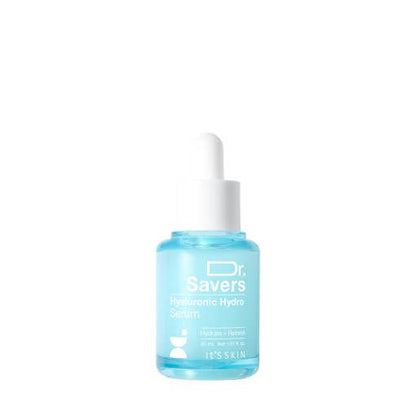 Blue glass dropper bottle of hydrating serum promoting multi-depth moisture and skin renewal benefits