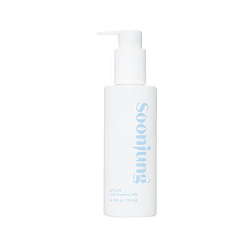 ETUDE Soonjung 5.6 Cleansing Milk 200ml in white pump bottle with minimalist design for gentle cleansing