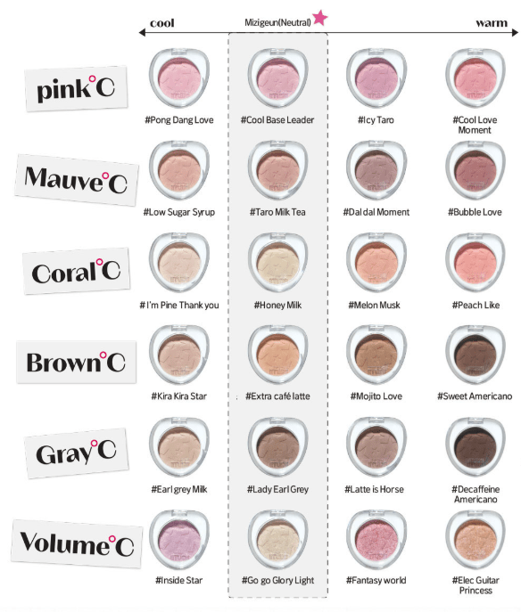 ETUDE What's In My Eyes 2g (29 Colors) arranged in cool to warm shades showcasing vibrant color options across pink, mauve, coral, brown, gray, and volume tones