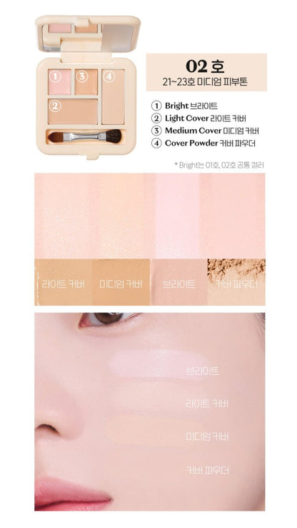 ETUDE Double Lasting Artist Concealer Palette 5.3g with four shades for powerful coverage and smooth blending benefits