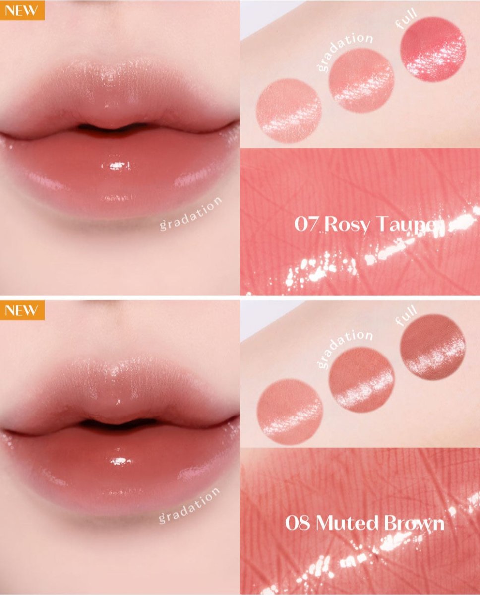 ETUDE Color Lasting Glow Stick 3.2g #Not Bad in Rosy Taupe and Muted Brown shades with long-lasting color on lips and skin swatches