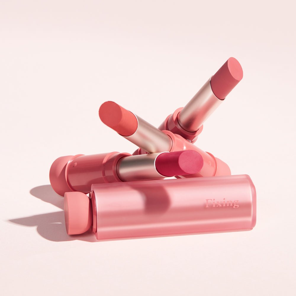 ETUDE Fixing Tint Bar 3.2g in three shades with a smooth texture for long-lasting wear and vibrant lip color