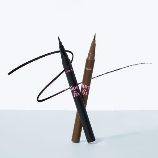 ETUDE Line Fix Brush Liner 0.5g in black and brown with precision tips creating smooth, long-lasting lines