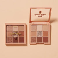 ETUDE Play Color Eyes 9-Color 7.2g #Cookie Chips palette open and closed showing rich neutral shades