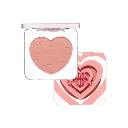 ETUDE Heart Flutter Blusher 4g #Pinkarchive in heart-shaped compact with embossed details and pink swirl packaging