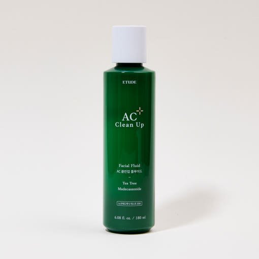 ETUDE AC Clean Up Facial Fluid 180ml in green bottle with hydrating formula for soothing skincare routine