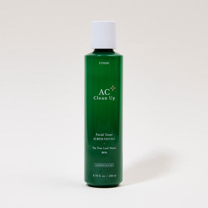 ETUDE AC Clean Up Facial Toner 200ml in green bottle with white cap providing a hydration boost