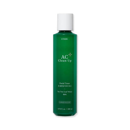 ETUDE AC Clean Up Facial Toner 200ml in green bottle designed to provide hydration boost for refreshed skin