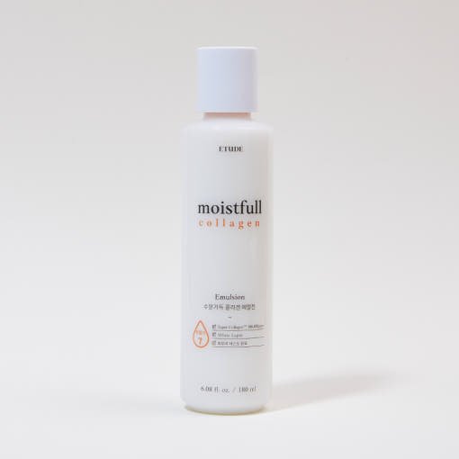 ETUDE Moistfull Collagen Emulsion 180ml in white bottle delivering deep hydration for smooth, supple skin