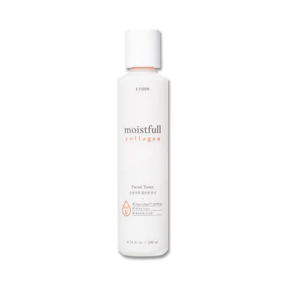 ETUDE Moistfull Collagen Facial Toner 200ml in sleek white bottle delivering deep hydration for refreshed skin