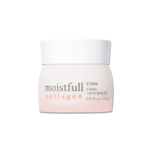 ETUDE Moistfull Collagen Cream 75ml in pastel pink jar designed to support moisture retention for hydrated skin