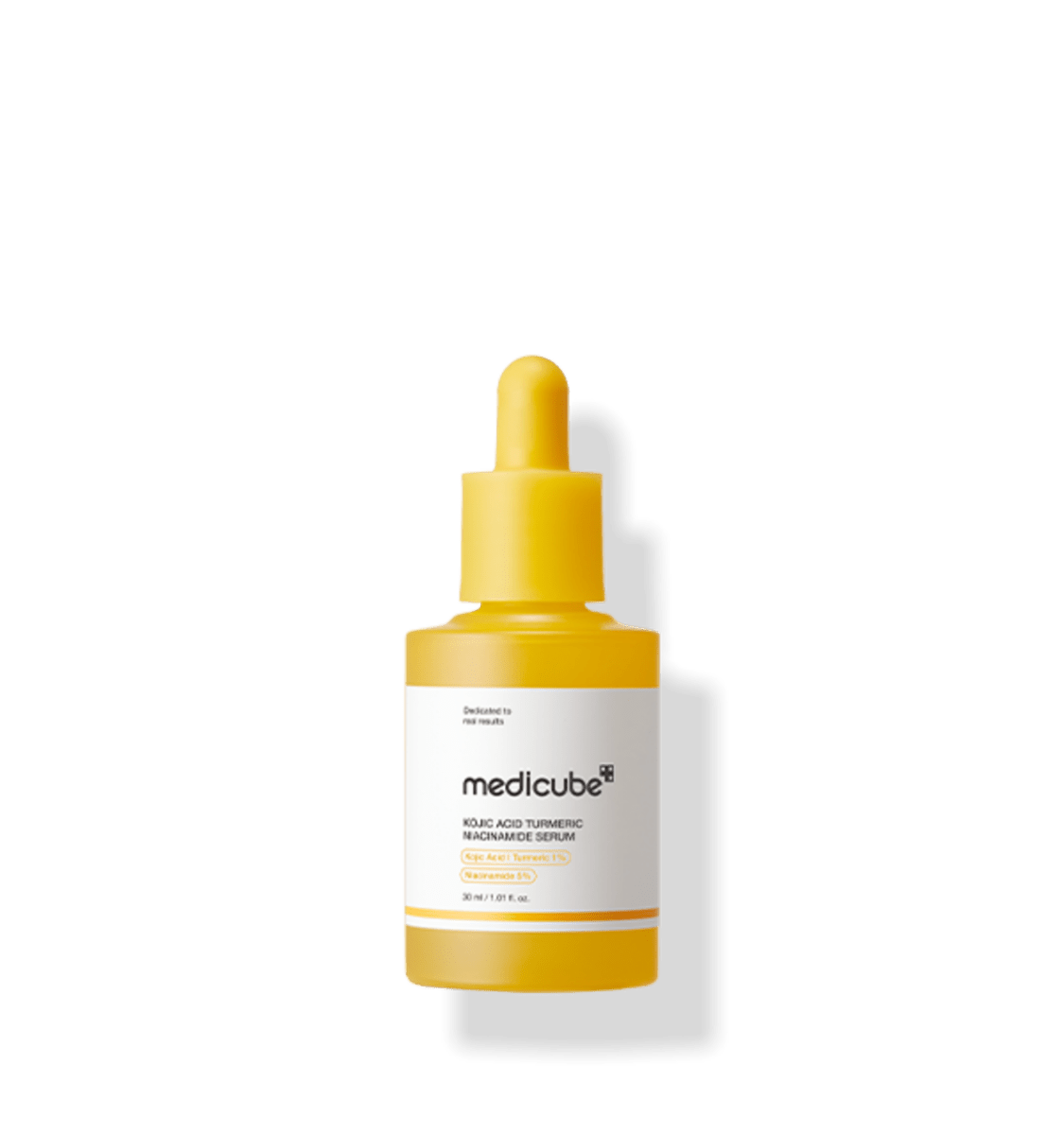 medicube Kojic Acid Turmeric Niacinamide Serum 30ml in yellow dropper bottle with brightening skincare formula