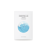 White box packaging of hydrating mask with blue water illustration and minimal black text on front panel