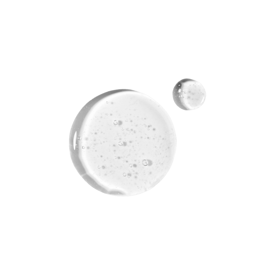 Clear gel drops with visible bubbles illustrating brightening skincare ampoule texture on a transparent background