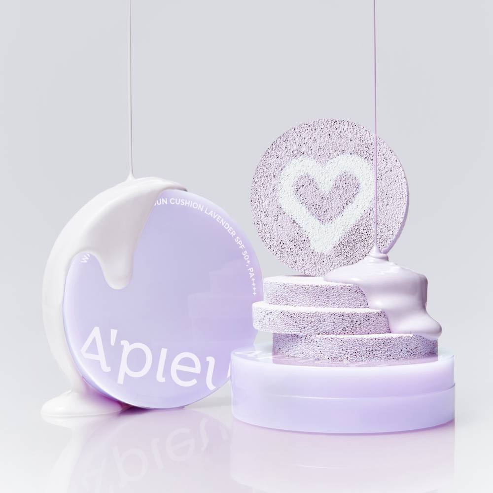 A'pieu Waterlock Tone Up Sun Cushion Lavender SPF50+ PA++++ 15g with creamy texture and radiant complexion benefits