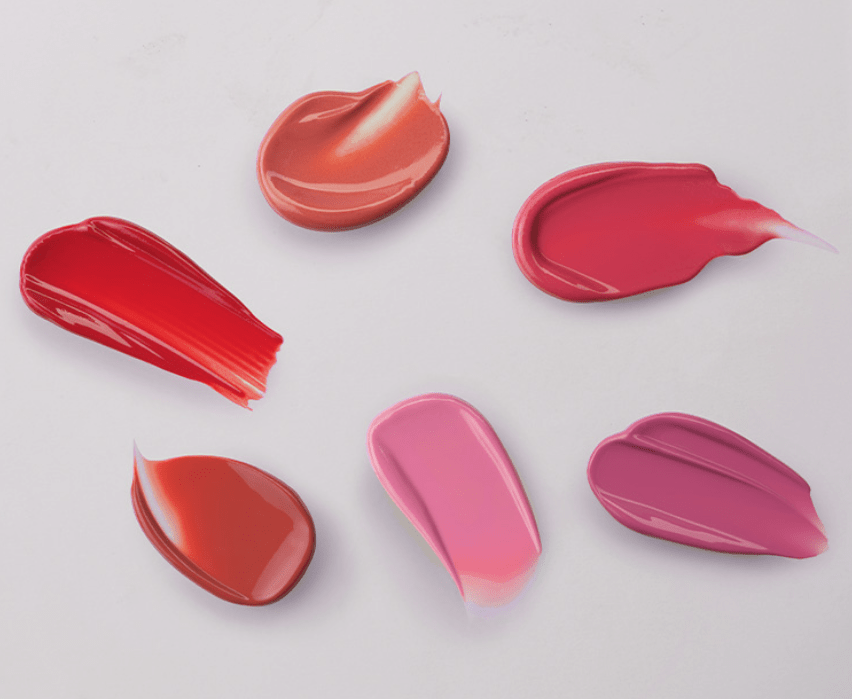 Six vibrant color swatches of A'pieu Juicy Pang Jelly Tint 3.5g showcasing the hydrating formula textures