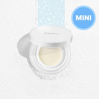 A'pieu Waterlock Finisher Mini 4g in white compact with matte finish and water droplet texture background