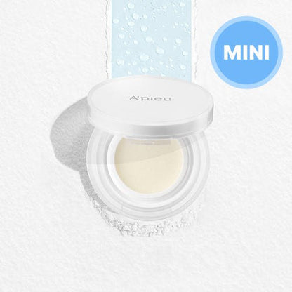 A'pieu Waterlock Finisher Mini 4g in white compact with matte finish and water droplet texture background