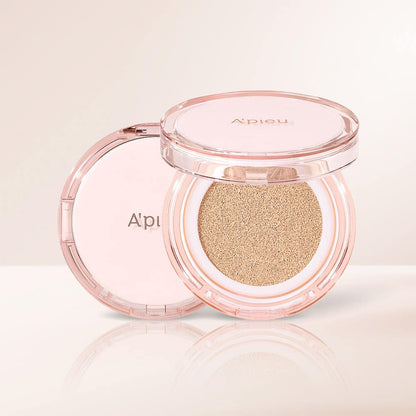 A'pieu Waterlock Cushion SPF50+ PA++++ 15g (2 Colors) in soft pink compact with cushion soaked in foundation for hydration boost