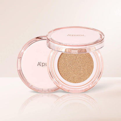 A'pieu Waterlock Cushion SPF50+ PA++++ 15g (2 Colors) with hydration boost in translucent pink compact case