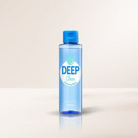 A'pieu Deep Clean Cleansing Water 150ml in clear blue bottle highlighting thorough cleansing benefits