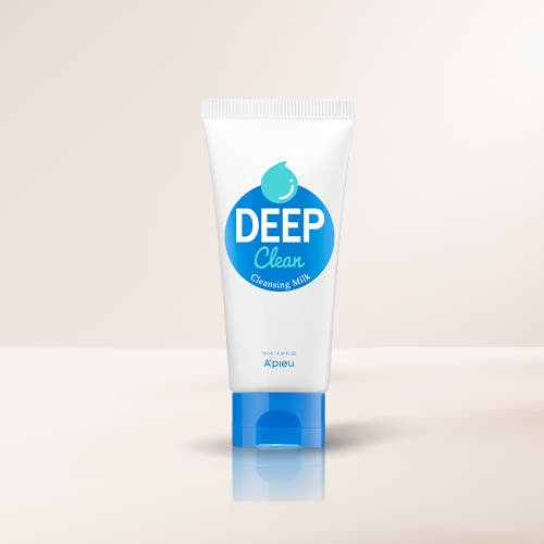 A'pieu Deep Clean Cleansing Milk 130ml in white tube with blue cap for gentle and effective facial cleansing