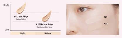 A'pieu Waterlock Cushion SPF50+ PA++++ Set 15g + 15g(Refill) #21 Light Beige shade comparison and skin application with hydration boost