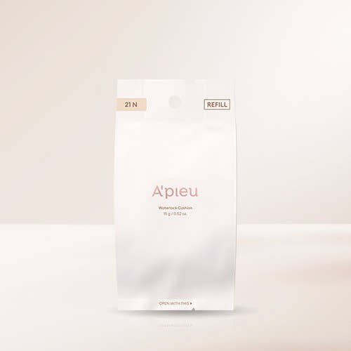 A'pieu Waterlock Cushion SPF50+ PA++++ 15g (Refill) #21 Light Beige in sleek white packaging with hydration boost benefits