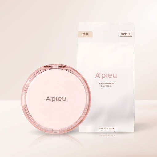 A'pieu Waterlock Cushion SPF50+ PA++++ Set 15g + 15g(Refill) #21 Light Beige with hydration boost benefits