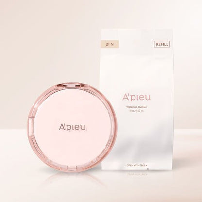 A'pieu Waterlock Cushion SPF50+ PA++++ Set 15g + 15g(Refill) #21 Light Beige with hydration boost benefits