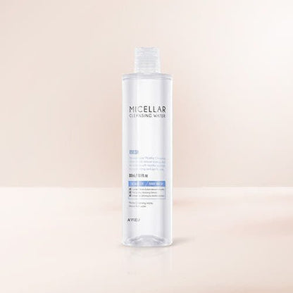 A'pieu Micellar Cleansing Water (Fresh) 330ml clear bottle with gentle cleansing formula on soft beige background