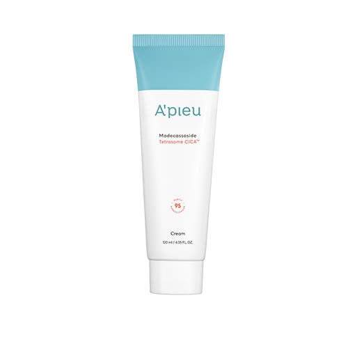 A'pieu Madecassoside Tetrasome CICA Cream 120ml in white tube with blue cap for intensive moisture care