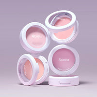 A'pieu Pastel Blusher 4.3g in soft pastel shades showcasing vibrant color with white compact cases and clear lids