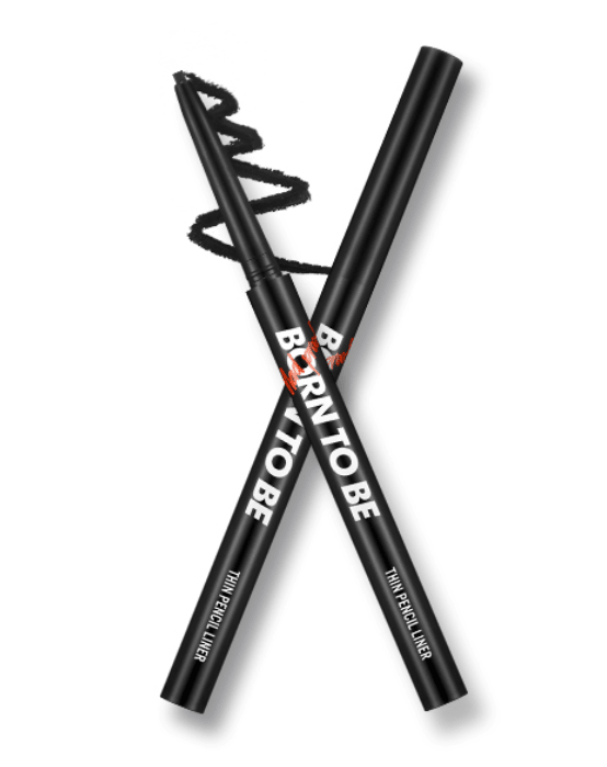 A'pieu Born To Be Madproof Thin Pencil Liner #01 Deep Black with waterproof formula and black liner stroke on white background
