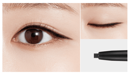 A'pieu Born To Be Madproof Thin Pencil Liner #01 Deep Black applied on upper lash line with waterproof formula demonstration