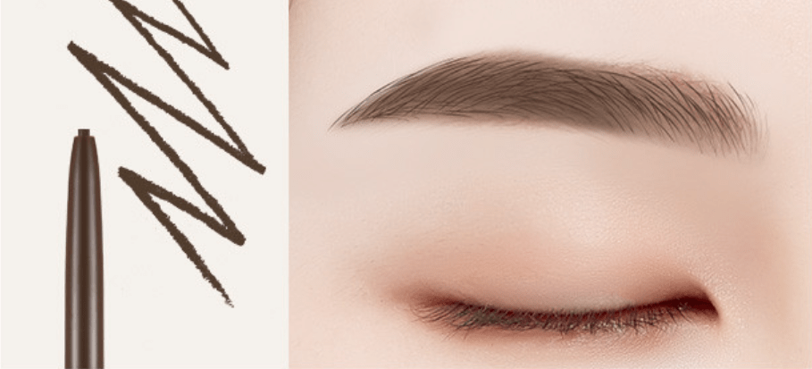 A'pieu Born To Be Madproof Skinny Brow Pencil #01 Dark Brown with precision tip and natural eyebrow application demonstration
