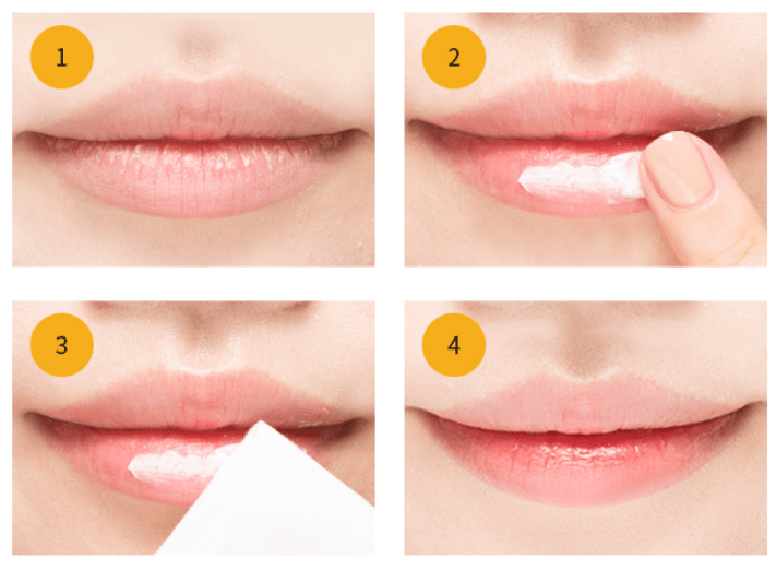 Step-by-step use of A'pieu Honey & Milk Lip Scrub 8ml for gentle exfoliation and smooth lips.