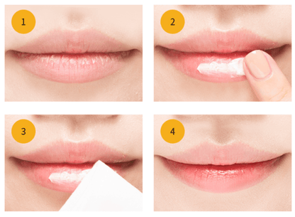Step-by-step use of A'pieu Honey & Milk Lip Scrub 8ml for gentle exfoliation and smooth lips.