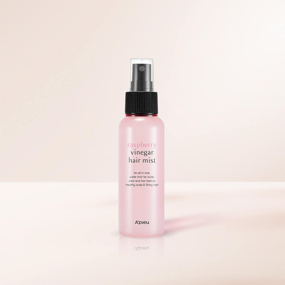 A'pieu Raspberry Vinegar Hair Mist 105ml in pink spray bottle balancing oil and water for healthy scalp care