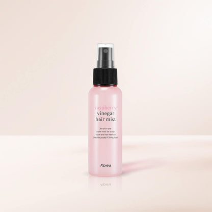 A'pieu Raspberry Vinegar Hair Mist 105ml in pink spray bottle balancing oil and water for healthy scalp care