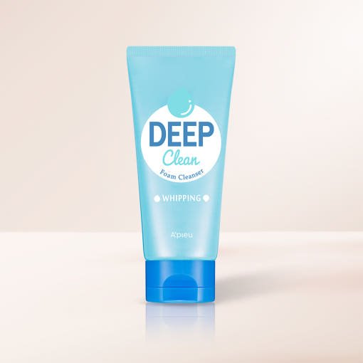 A'pieu Deep Clean Foam Cleanser Whipping 130ml in blue tube for hydrated skin with rich foaming texture