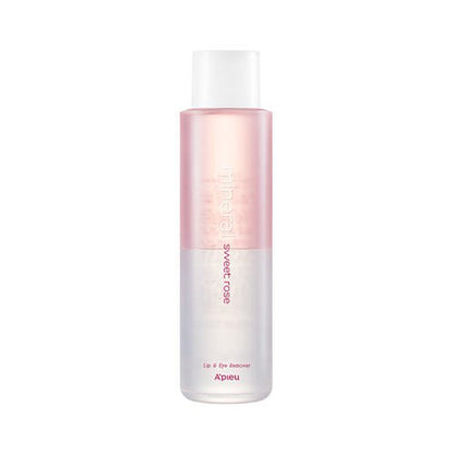 A'pieu Mineral Lip & Eye Remover Sweet Rose 250ml in clear pink and white bottle for gentle cleansing