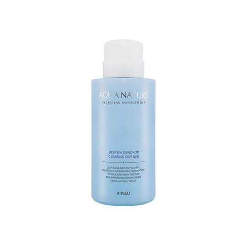 A'pieu Aqua Nature Deep-sea Dew Drop Clearing Softner 500ml in blue bottle with hydration boost for refreshed skin
