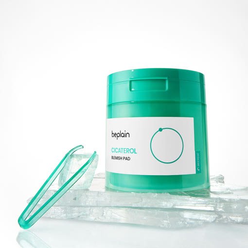 beplain Cicaterol Blemish Pad 80P in green container with cooling effect for soothing and refreshing skin care
