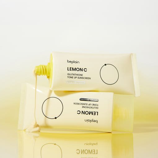 beplain Lemon C Glutathione Tone Up Sunscreen SPF50+ PA++++ 50ml with brightening effect in soft yellow tubes