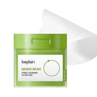 beplain Mung Bean Pore Clearing Filter Pad 180ml/70ea in green jar with textured white filter pads for gentle cleansing