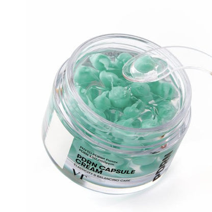 VT PDRN Capsule Cream 100 50ml in clear jar with green capsules for radiance boost and skin elasticity care